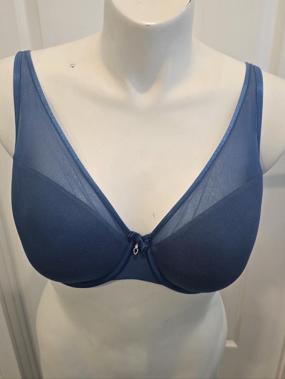 Curvy Couture Blue Underwire Bra with Sheer Mesh Panels